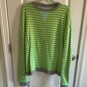 Free People Green and Gray Striped Sweatshirt